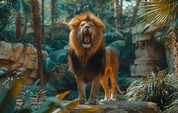 Trees, Leo, Predator, Front, Digital art, Big cat, Grin, AI art