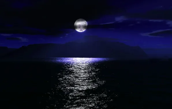 Picture sea, night, moonlight