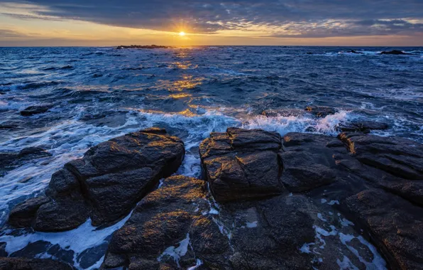 Sea, the sun, sunset, stones, coast