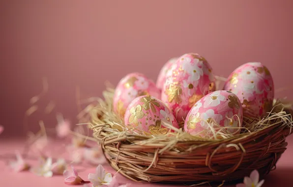 Holiday, eggs, Easter, socket, pink, AI art, neural network, Easter background
