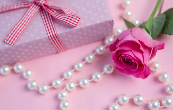 Gift, rose, beads, Holiday