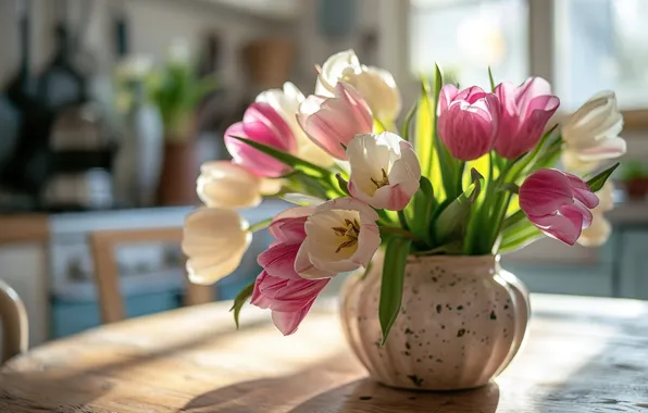 Flowers, holiday, bouquet, spring, tulips, March 8, AI art, universal holiday background
