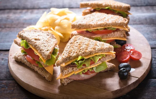 Picture Board, cheese, tomatoes, olives, sandwiches, ham