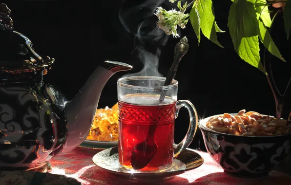 Picture tea, kettle, sweets