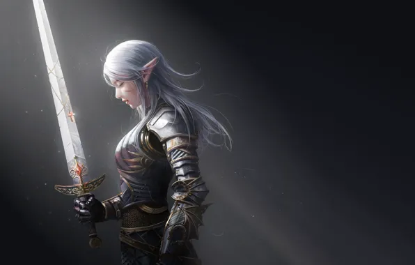 Girl, Blonde, Armor, Girl, Sword, Elf, Fantasy, Elf