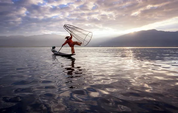 Water, landscape, nature, network, boat, fisherman