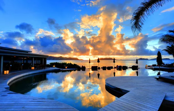 Picture sunset, the ocean, the evening, pool, the hotel, sunset, hotel Christopher