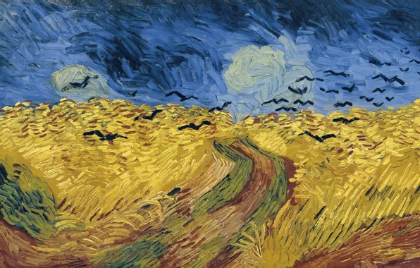 Picture road, field, crows, 1890, Vincent Willem van Gogh, Wheat Field with Crows