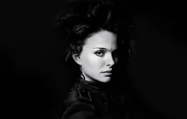 Picture look, face, hair, portrait, actress, Natalie Portman, Natalie Portman, monochrome