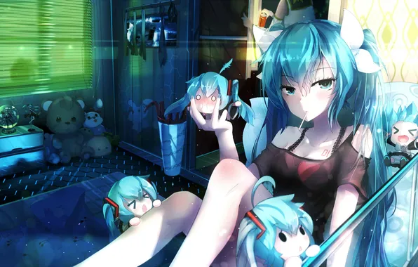 Girl, anime, art, vocaloid, hatsune miku, upscale, bai yemeng