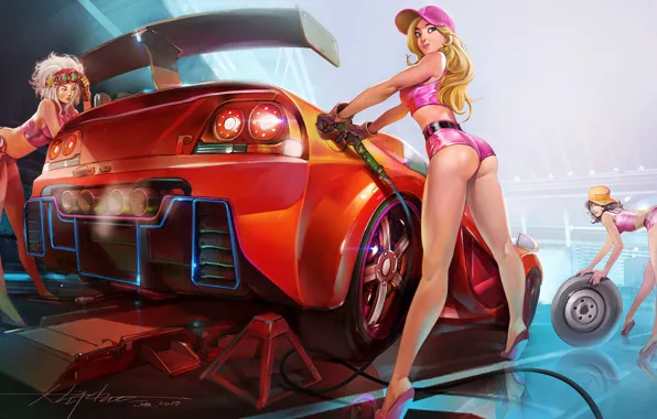 Red, Girl, Auto, Ass, Girls, Figure, Machine, Car