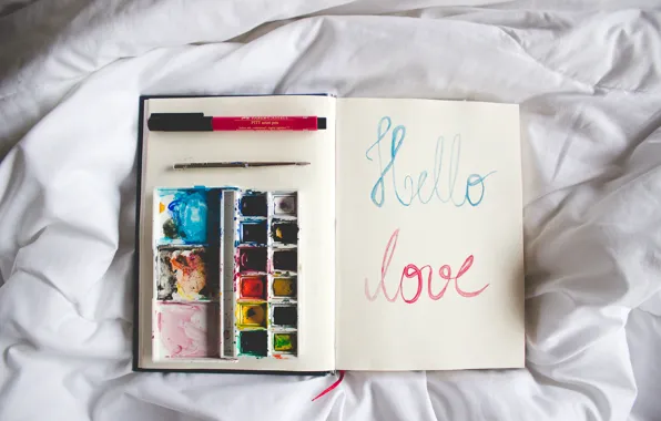 Text, paint, notebook, diary