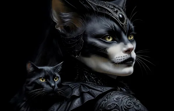 Cat, cat, look, face, girl, face, pose, black