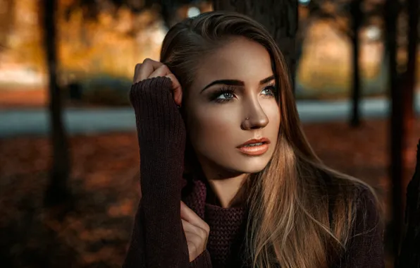 Girl, pose, background, model, portrait, makeup, scarf, hairstyle