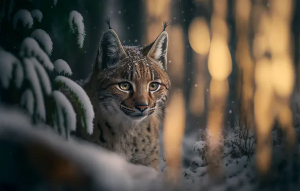 Picture Winter, Look, Snow, Forest, Face, Predator, Art, Lynx