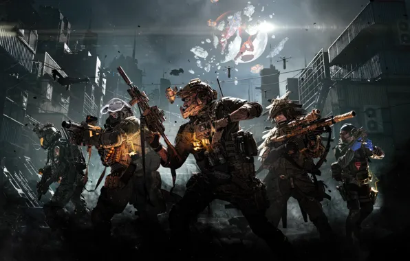 Battlefield, girl, moon, gun, game, soldier, weapon, woman