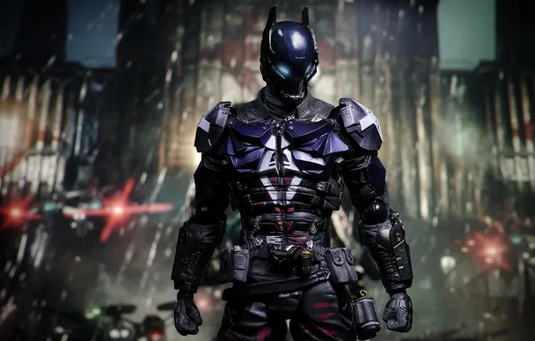 The city, rain, night, DC Comics, The Arkham Knight