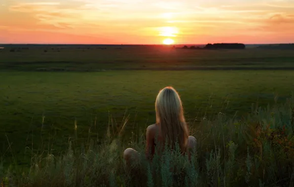 GRASS, The SKY, FIELD, GREENS, MOOD, DAL, DAWN, photographer Vladimir Nikolaev