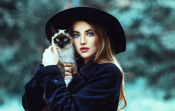 Cat, cat, girl, animal, hat, makeup, red, Jessica Napolitano