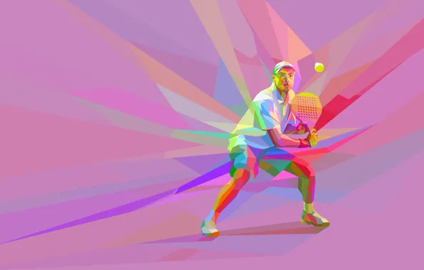 Picture the game, the ball, racket, tennis, tennis player, low poly