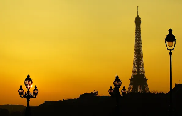 France, Paris, tower, silhouette, lights