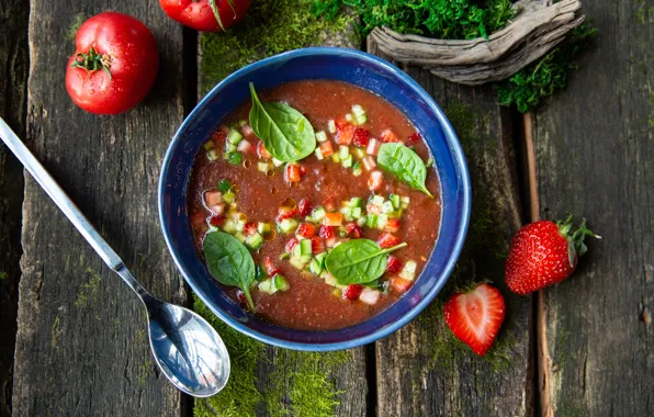 Strawberry, soup, tomato, the first dish