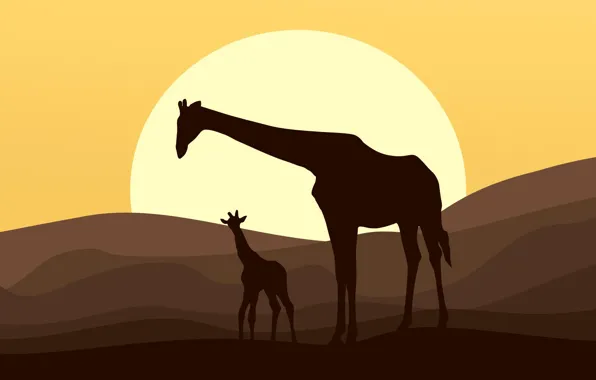 Picture animals, the sun, sunset, vector, silhouette, Jira