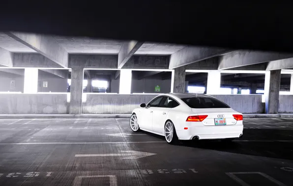 Audi, Audi, white, Parking, white, wheels, vossen, rearside