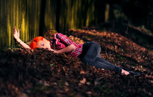 Forest, leaves, girl, photo, earth, Wallpaper, pictures, sleep