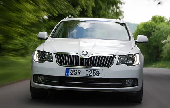 Picture car, road, front, Skoda, Combi, Superb