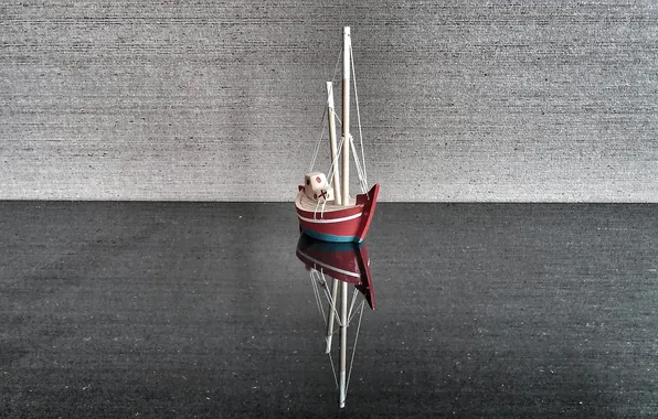 Sea, reflection, boat, mirror, black and white