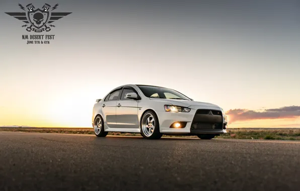 Picture Mitsubishi, Lancer, white, desert, fest