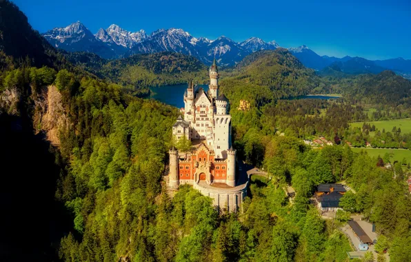 The sky, mountains, blue, castle, Neuschwanstein