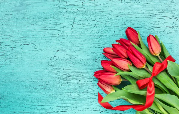 Flowers, red, bouquet, tape, tulips, red, love, wood