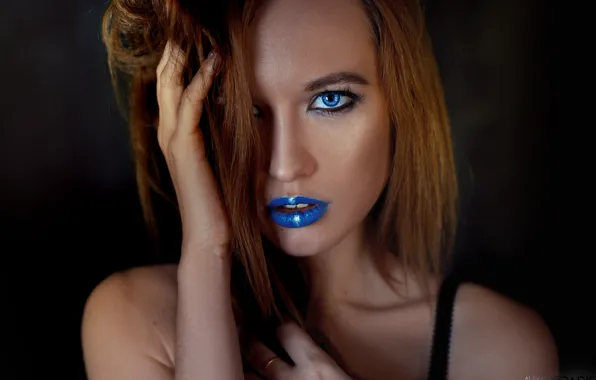 Picture look, face, hair, hand, portrait, Daria Bliznakova, Alexander Drobkov-Dark, blue lipstick