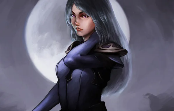 Picture girl, the moon, art, Dota 2, Luna