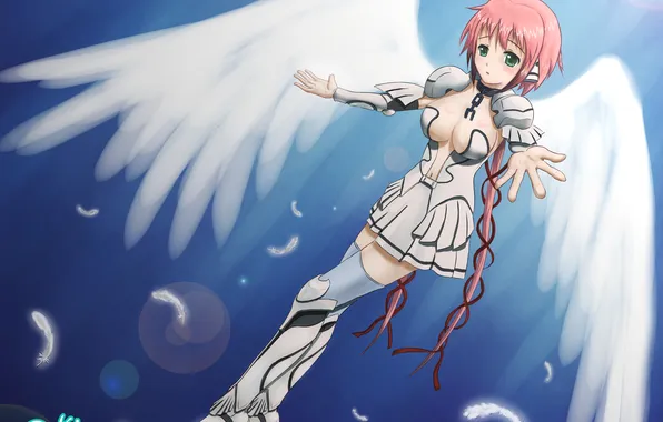 Picture girl, light, wings, angel, anime, feathers, art, the reki