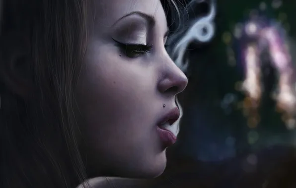 Girl, face, smoke, art, lips, smokes