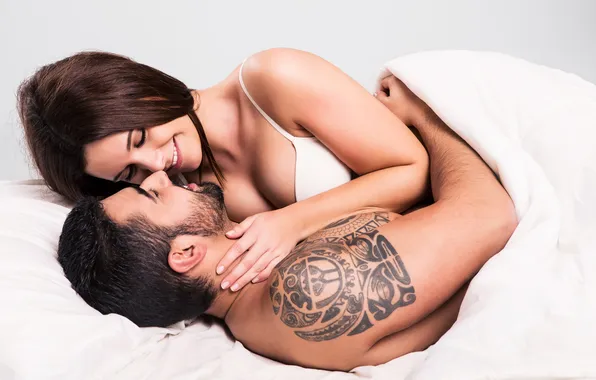 Bra, woman, man, hug, tattoo, touch