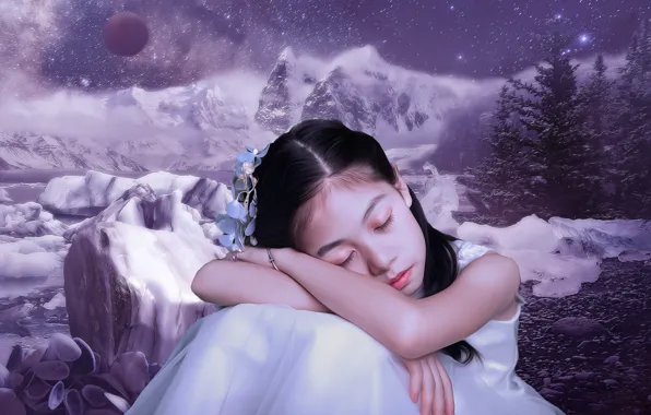 Picture background, mood, planet, treatment, art, girl, Asian