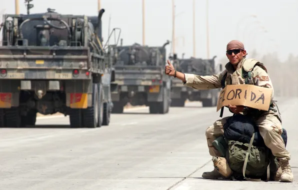 Picture road, soldiers, Truck, hitchhiking