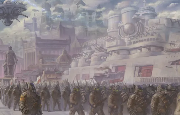 The city, ship, train, army, art, soldiers, Empire, train