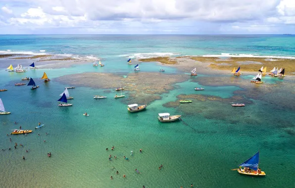 Picture sea, clouds, boat, sail, Brazil, Pernambuco, Ipojuca