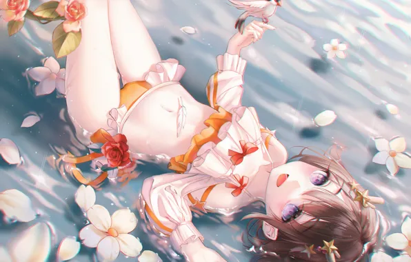 Picture water, girl, flowers, Kano, Nico Nico Singer