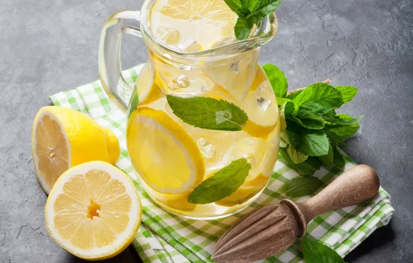 Drink, mint, lemons, lemonade