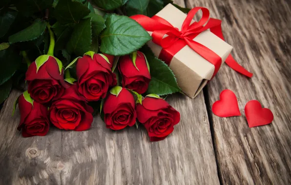 Picture love, flowers, gift, roses, hearts, red, red, love