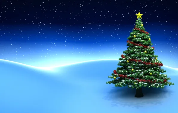 Stars, snow, decoration, tree, New year, new year, snow, stars