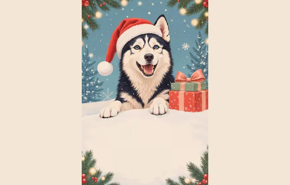 Winter, language, look, snow, gift, dog, frame, Christmas