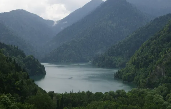 Greens, the sky, mountains, nature, lake, the air