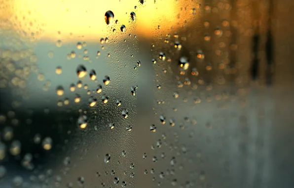 Picture glass, drops, macro, light